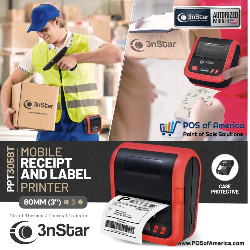 3nStar 80mm (3") Mobile Receipt and Label Printer Bluetooth (PPT305BT) Android