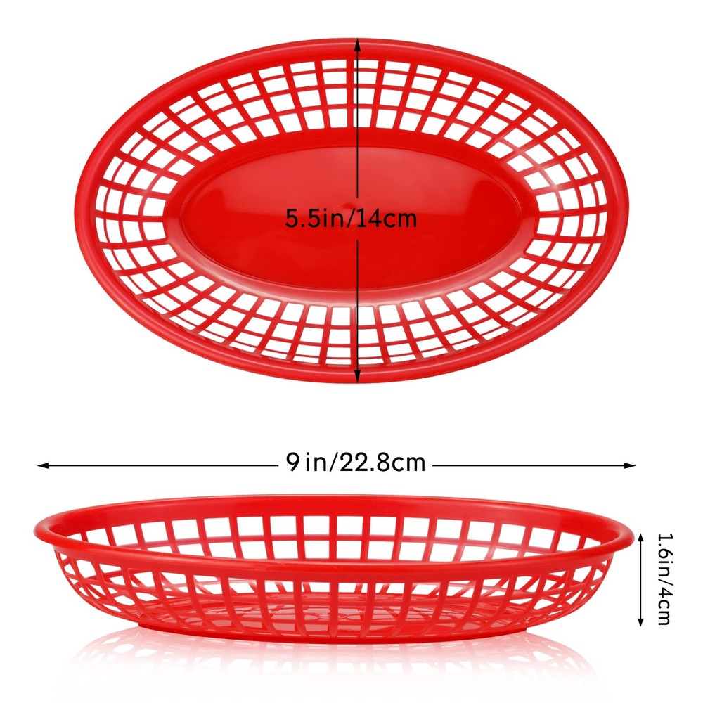 GothaBach 24 Pack Fast Food Baskets, Plastic Restaurant Red