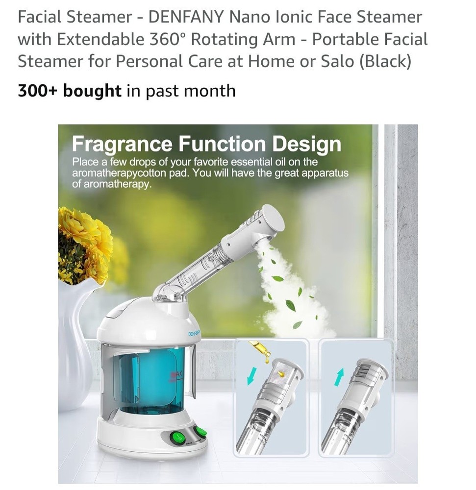 Facial Steamer DENFANY Nano Ionic Face Steamer with Extendable 360° Rotating Arm