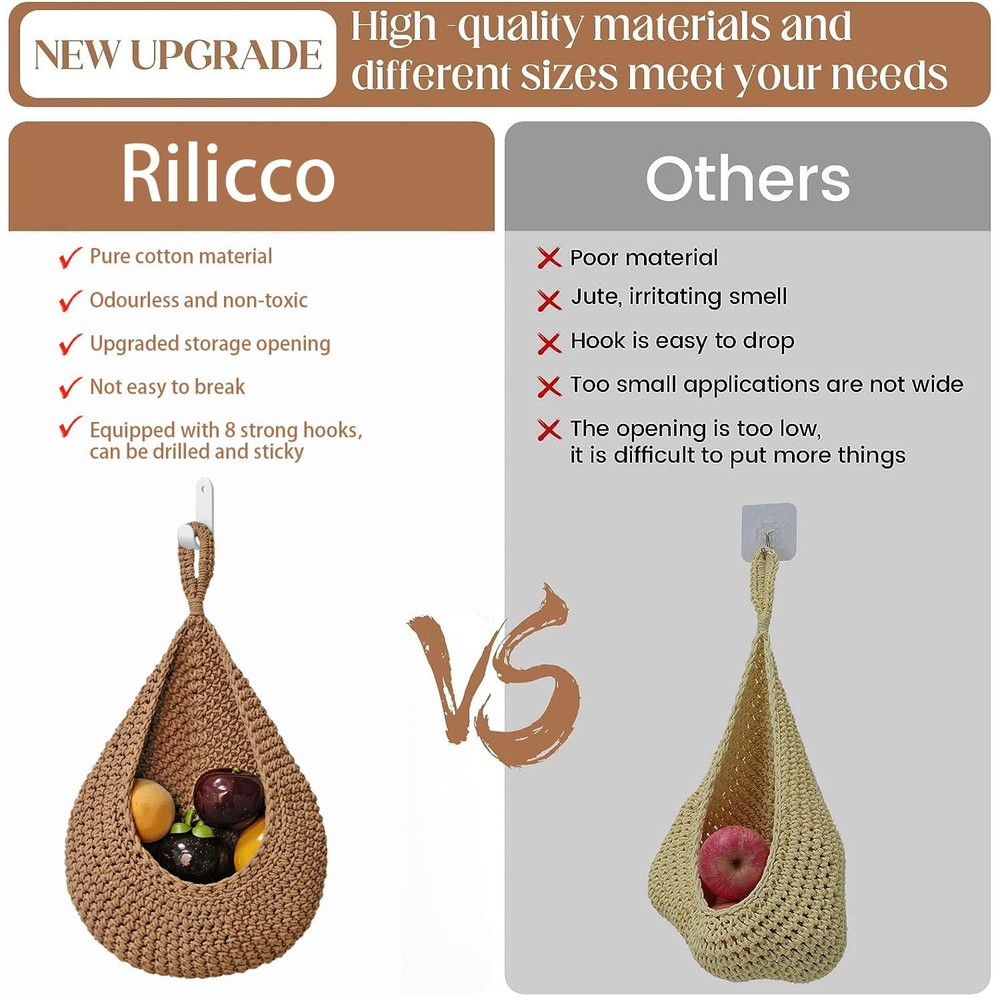 4 Pack Hanging Fruit Baskets for Kitchen-Boho Wall Hanging Basket with 8 Pcs ...