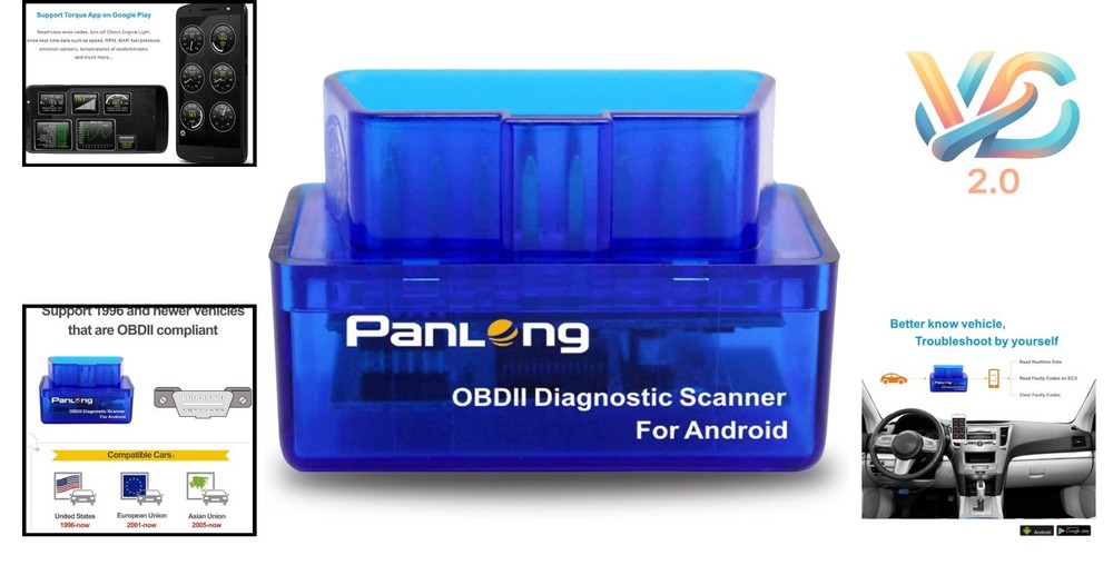 Panlong Bluetooth OBDII Car Code Reader for Android, Turn Off Check Engine Li...