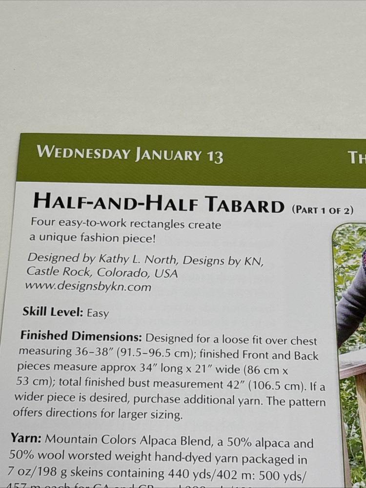 Half and Half Tabard Crochet Pattern Cards Pages