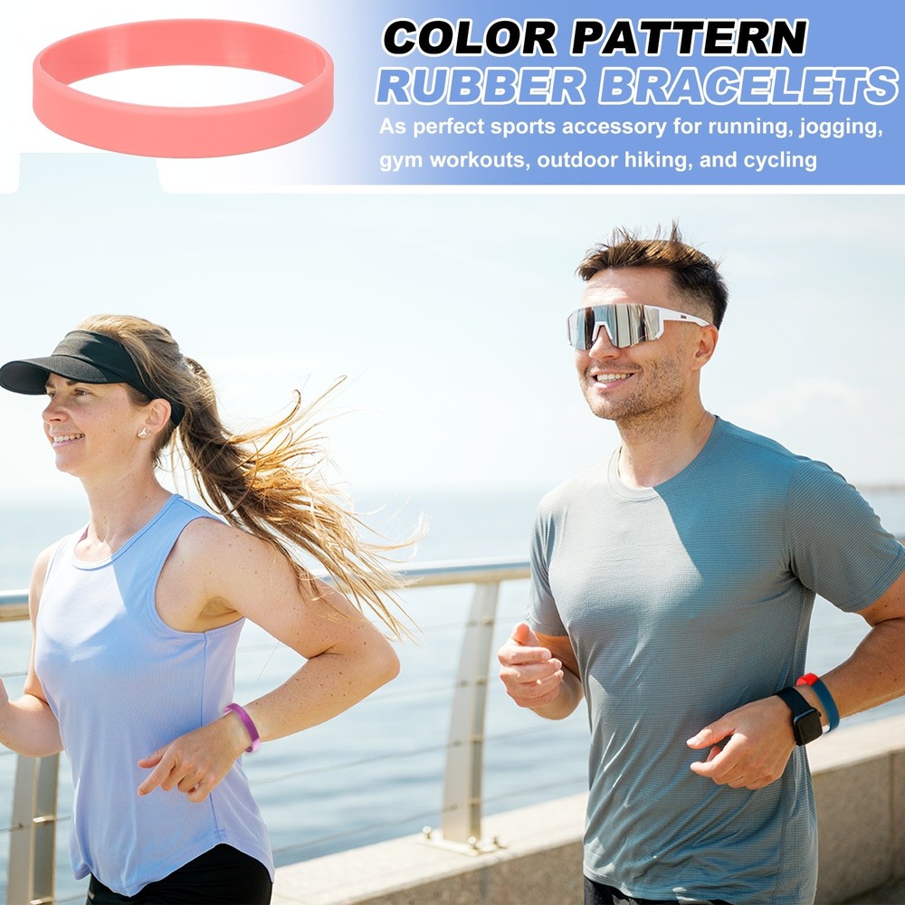 Silicone Wrist Bands, Color Pattern Rubber Bracelets 50 Pcs&8"& Pink