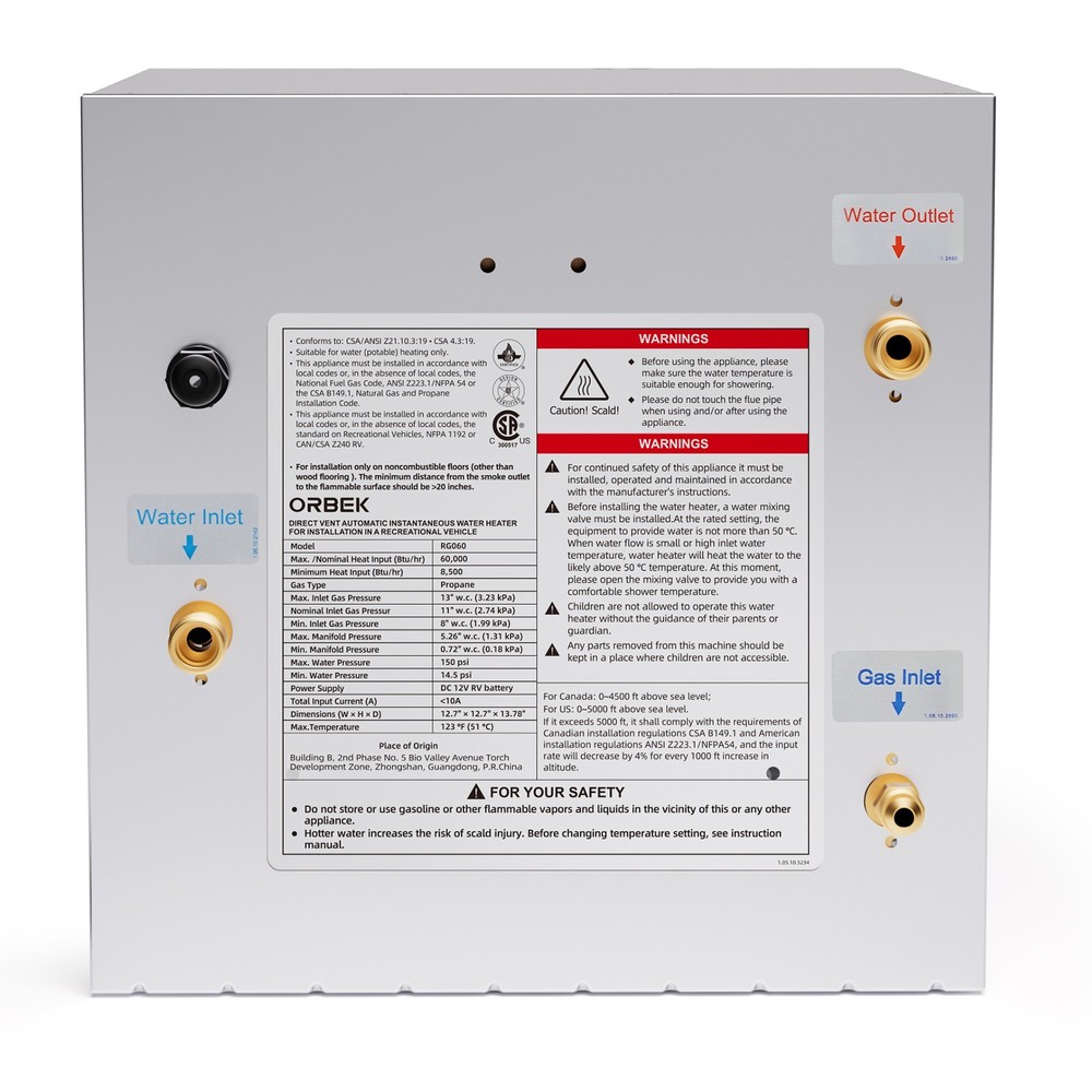 RV Tankless Water Heater Propane Gas 3.5 GPM 60,000 BTU with Remote Controller