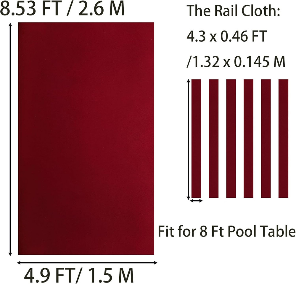 Billiard Cloth 8FT, Pre-Cut Pool Table Felt Replacement Kit with 6 Rail Cloth St