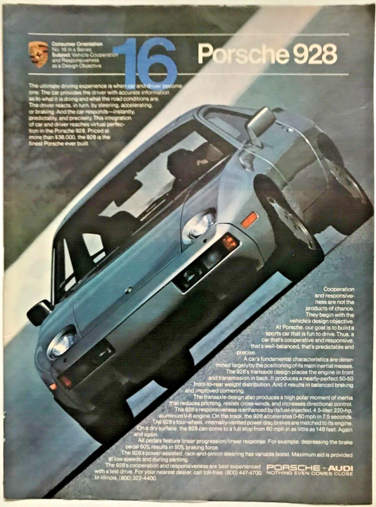 Porsche 928 Vintage 1982 Print Ad