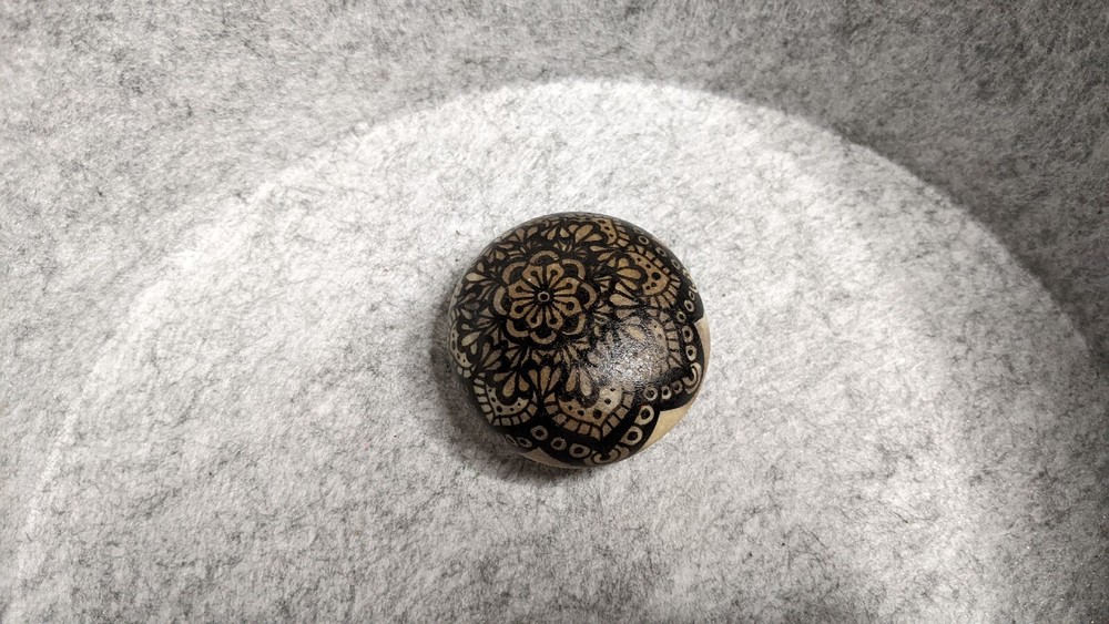 Hand Painted Rock / Stone - mandala black line design