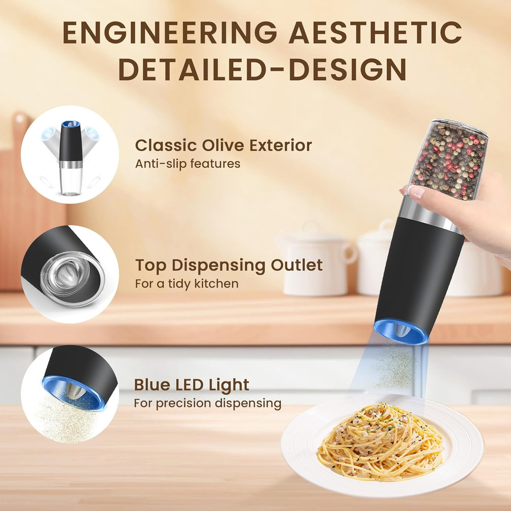 Gravity Electric Salt and Pepper Grinder Set, Automatic Salt and Pepper Grinder