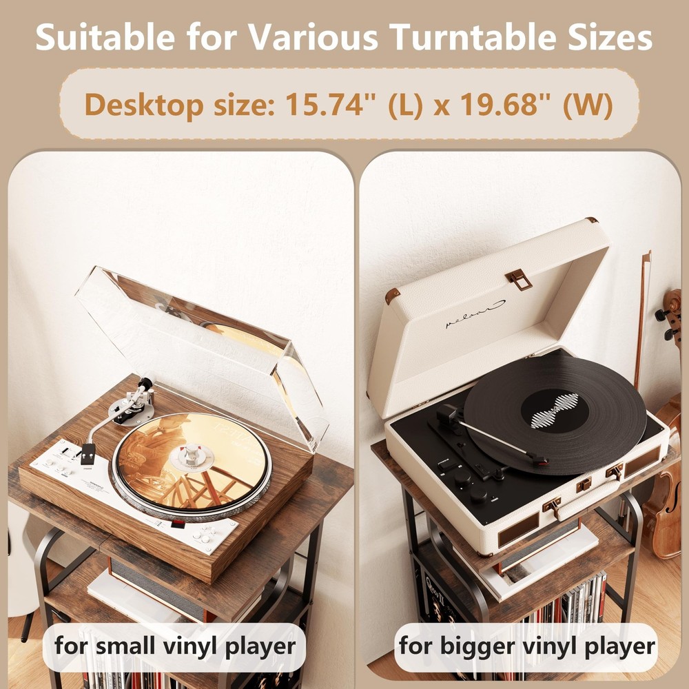 Record Player Stand, 3-Tier Record Player Table, Vinyl Record Storage with Ex...