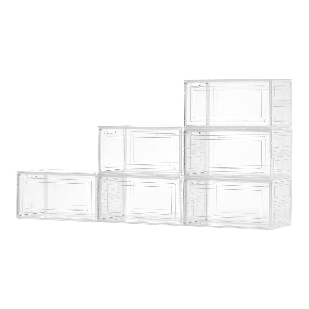 Shoe Storage Boxes 6 Pack Stackable Shoe Boxes US Size 13 Transparent White