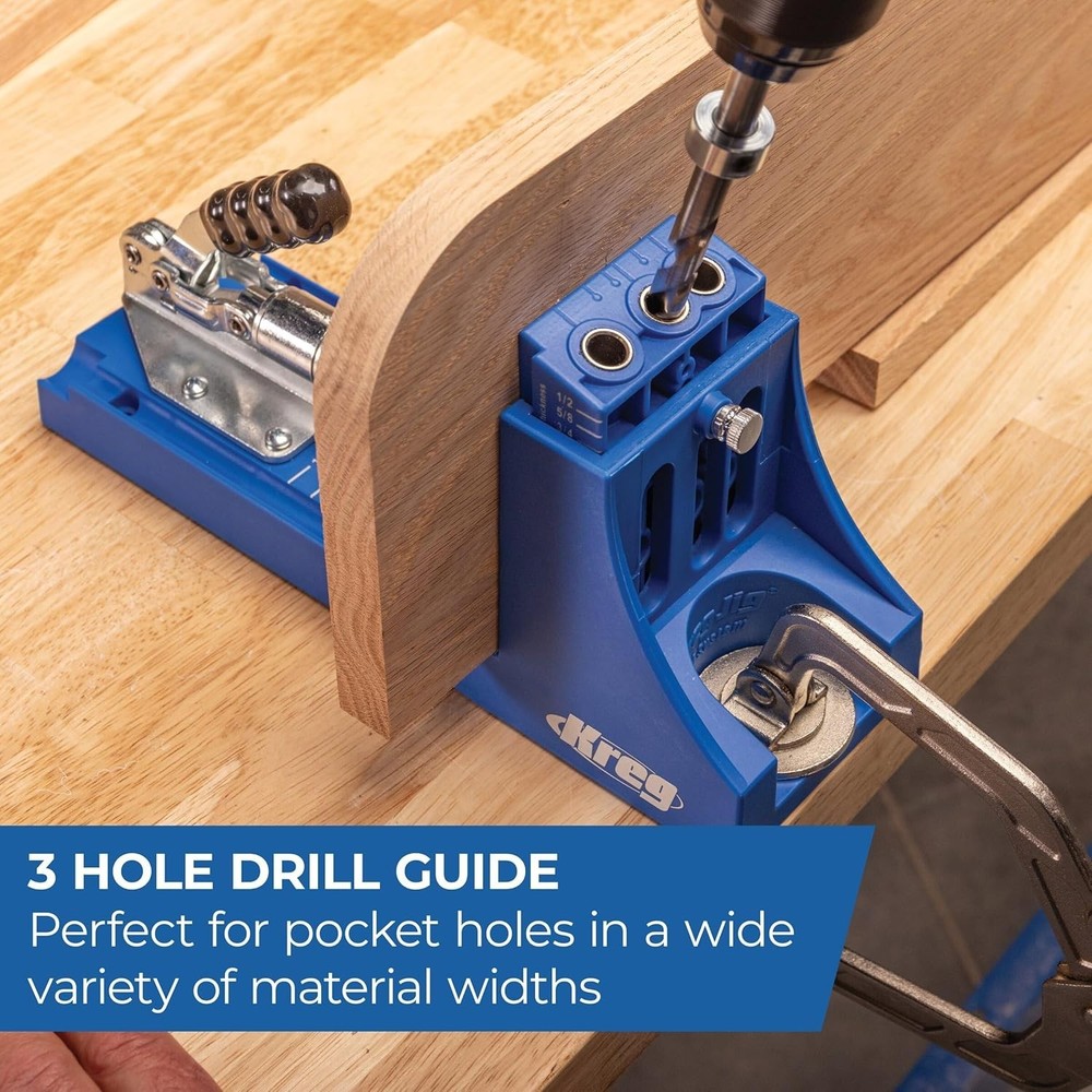 Adjustable Pocket Hole Jig for Strong Joints with 3-Hole Drill Guide System