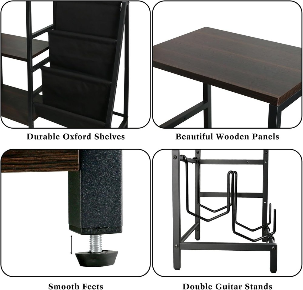 EASTROCK Record Player Stand Guitar & Table - Black