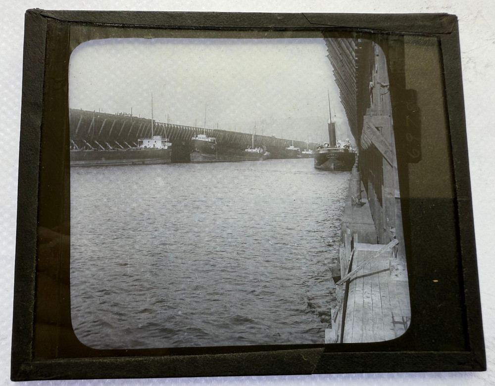 KEYSTONE MAGIC LANTERN SLIDE 164 BETWEEN ORE DOCKS TWO HARBORS MINN. 1920s