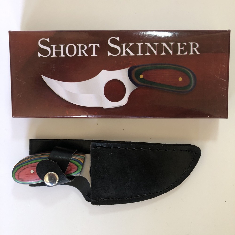 FIXED-BLADE HUNTING KNIFE | 5" Silver Blade Multi-Color Wood Handle Skinner