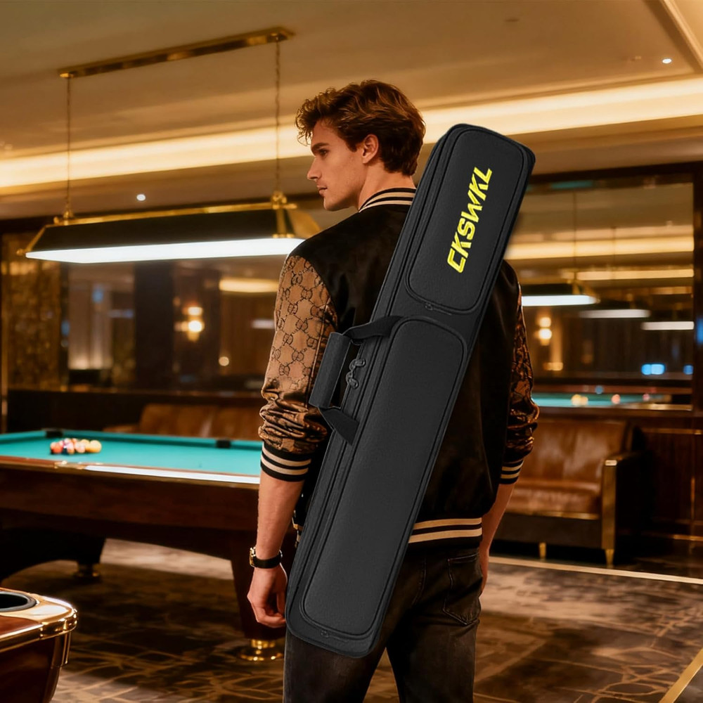 Pool Cue Case 3X4 - Soft Padded Multi-Pocket Billiard Backpack with Adjustable S