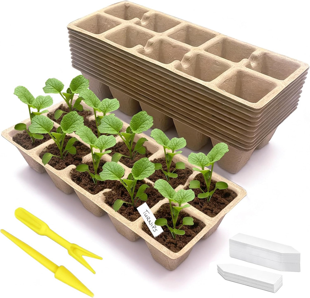 120 Cell Seed Starter Trays Peat Pots Kit with Labels