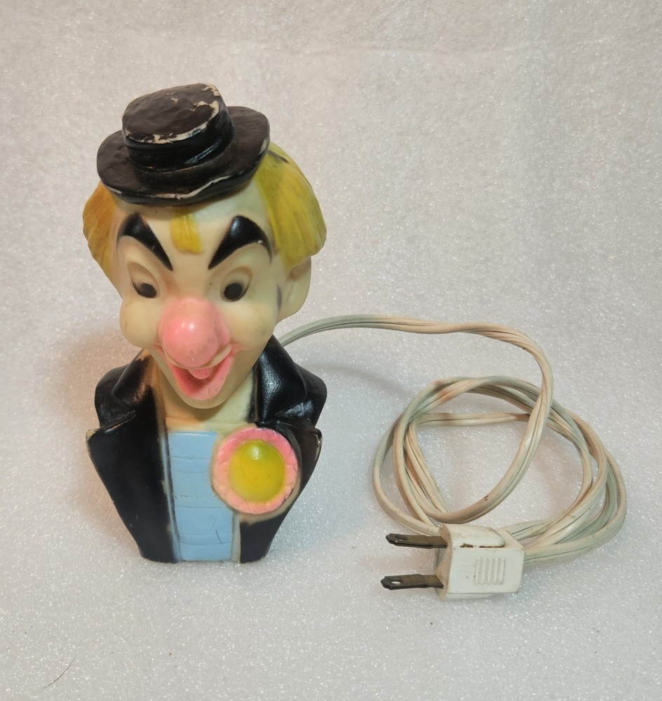 Vintage Plastic Lighted Clown Head Bust Night Light Tested Works