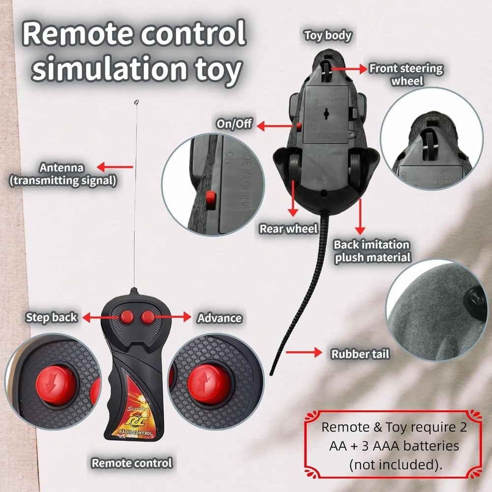 Remote Control Mouse Cat Toy, Realistic RC Interactive Pet Toy with Wireless Con