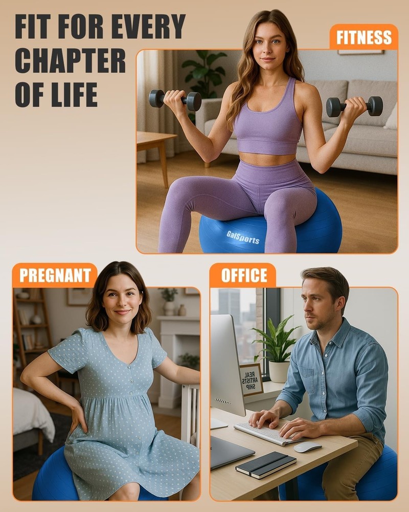 65cm Anti-Burst Stability Ball - Perfect for Core & Physical Therapy