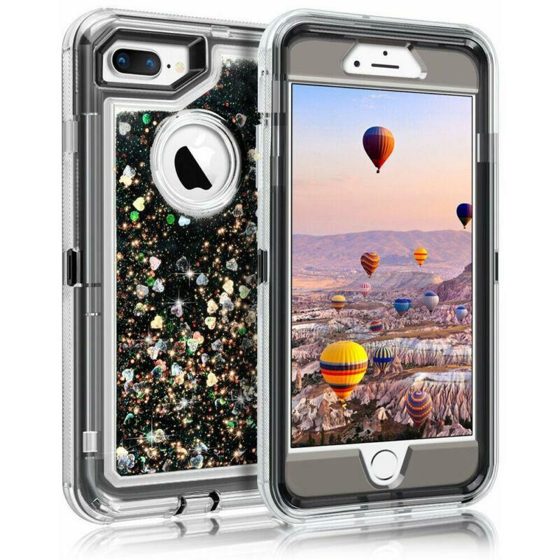 For iPhone 6 7 8 Shockproof Glitter Liquid Case Defender w/ Screen Protector