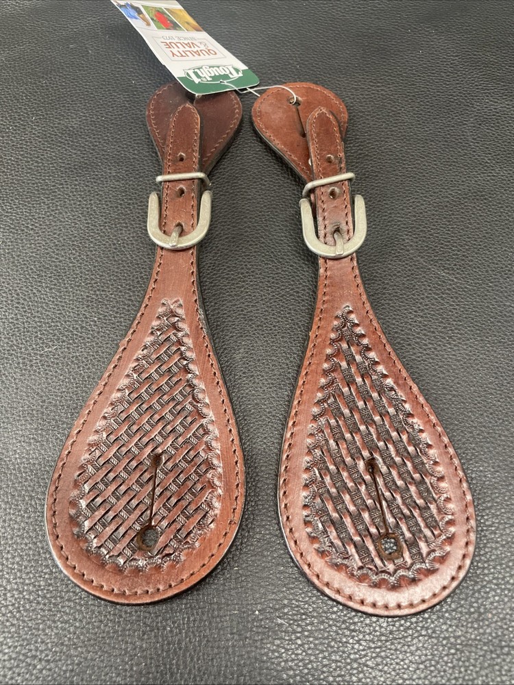 Tough1 Leather Spur Straps Basket Stamped