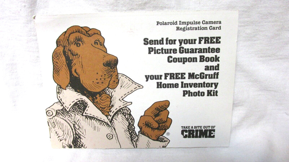 VINTAGE EARLY 1990s POLAROID IMPULSE CAMERA & McGRUFF CARD