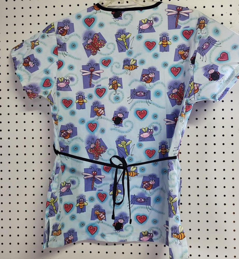 Absolute Medical Scrubs Womens Top Medium Bugs Lite Blue