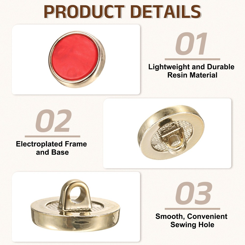 5Pcs Round Button, 18mm/0.7" Resin Decorative Pattern Button, Red