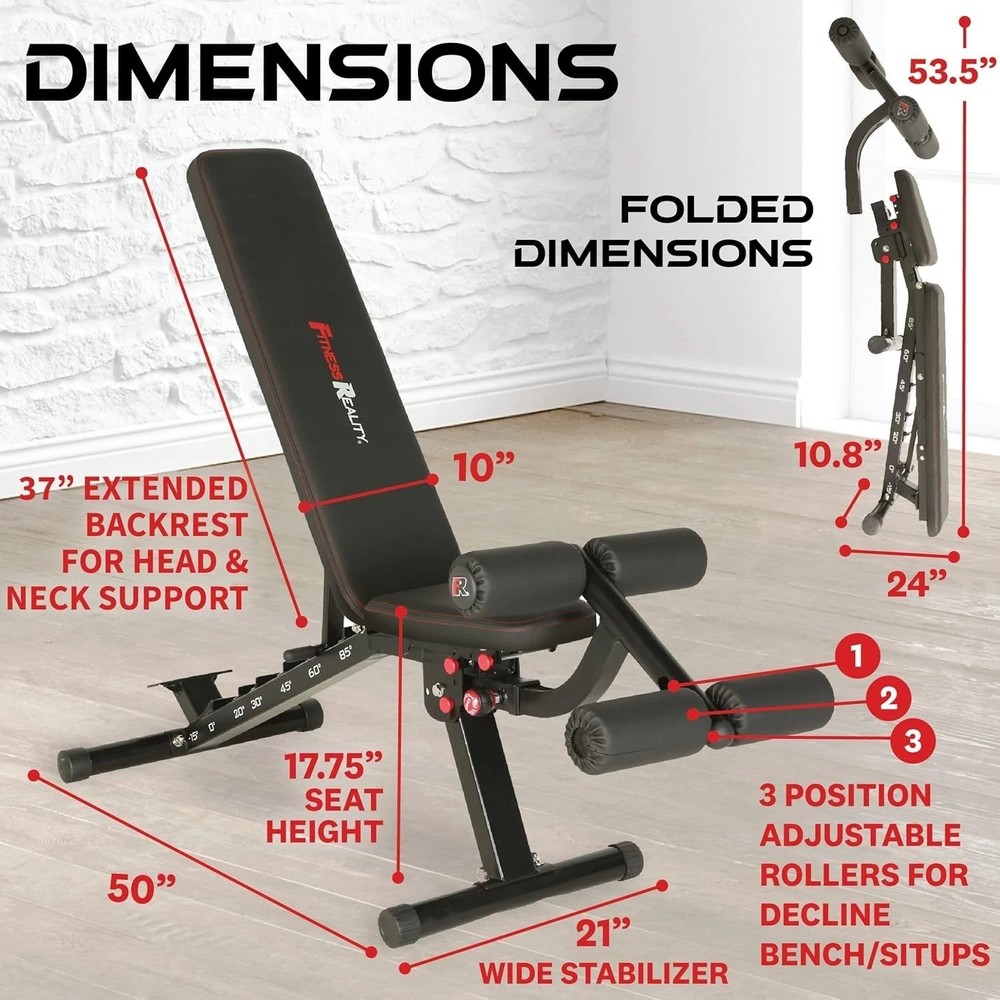 2000 Super Max XL Adjustable Weight Bench - 850 lb Capacity, Foldable Design