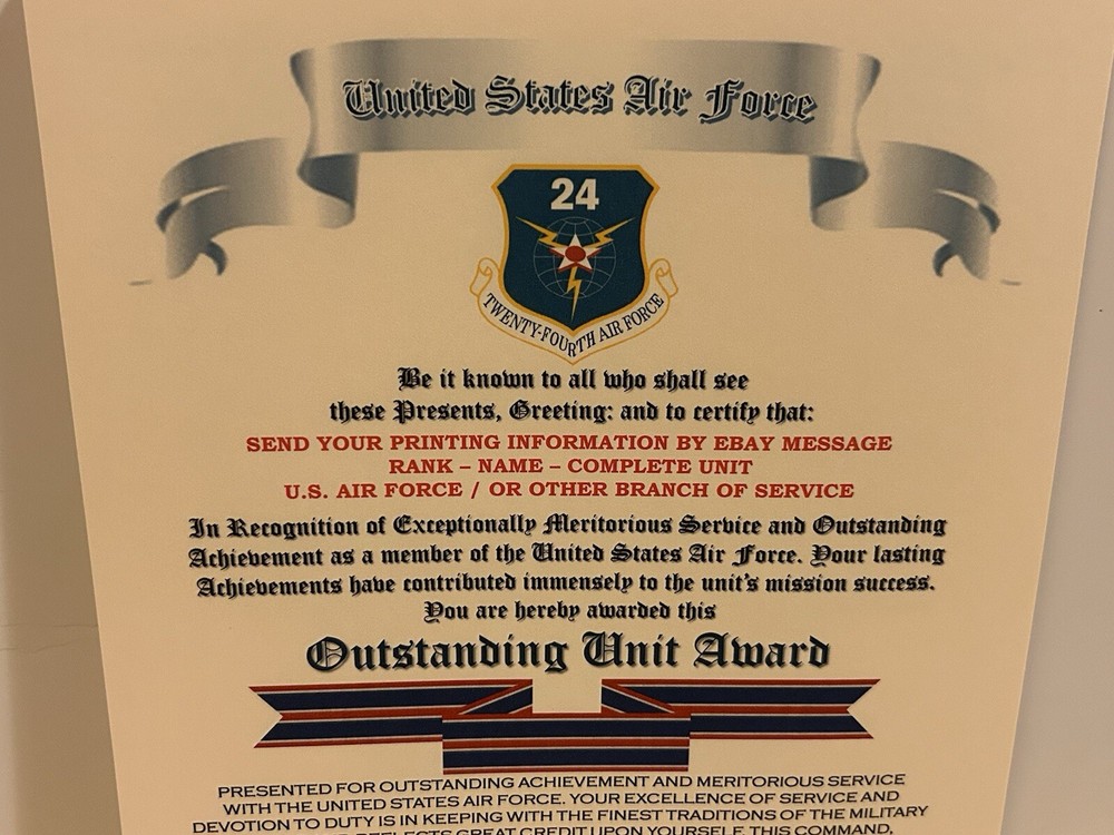 U.S. AIR FORCE / TWENTY-FOURTH AIR FORCE - OUTSTANDING UNIT AWARD CERTIFICATE