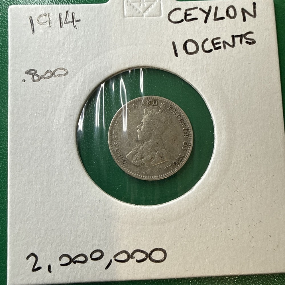 Ceylon 1914 10 Cents Silver Coin