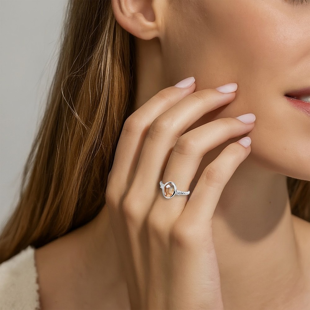 Sterling Silver 6×8 mm Ring Blank – Bezel Cup with 2 CZ Side Stones