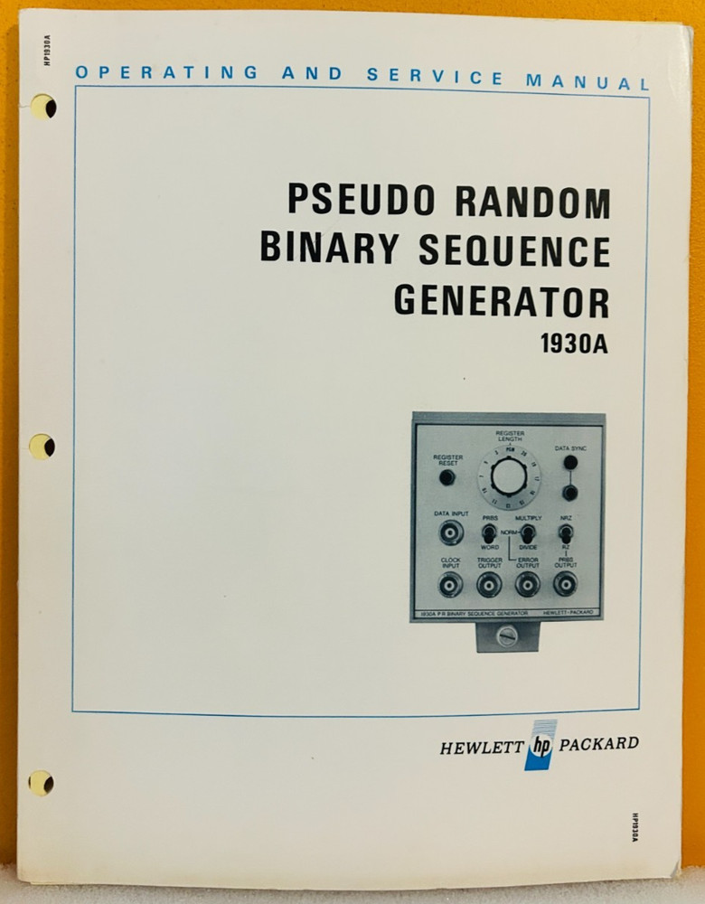 HP 01930-90901 1971 Model 1930A Pseudo Random Binary Sequence Generator Manual.