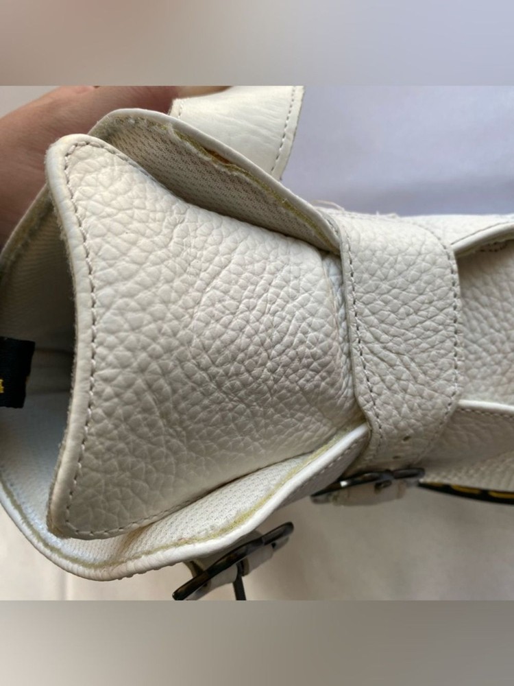 Dr. Martens White Devon Flower Buckle Leather Platform Boots Size UK 7/ US 9