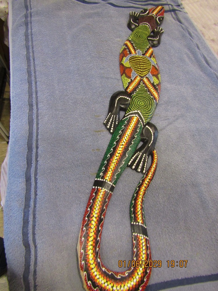 hand crafted and hand painted deco lizard 38 inches long