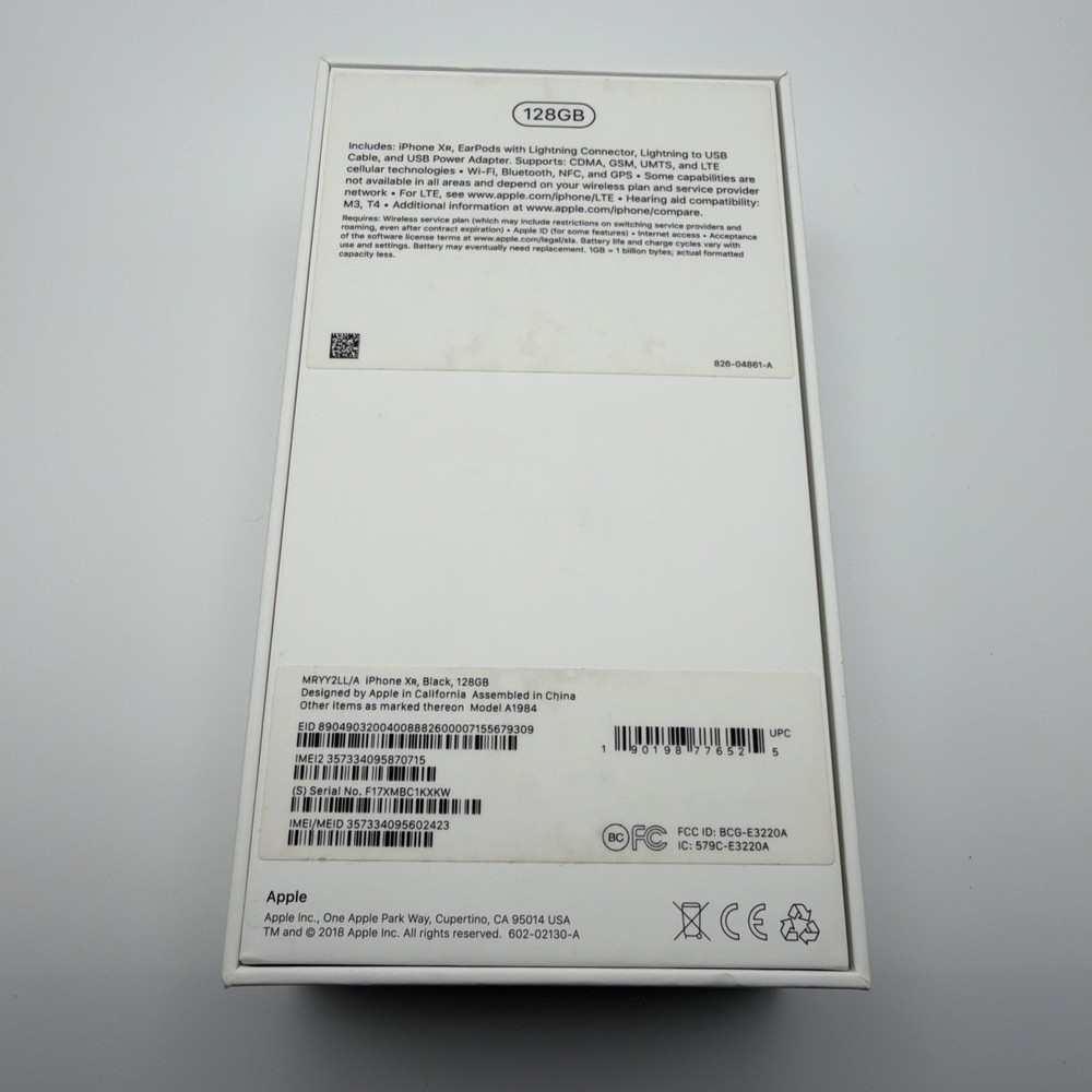 Empty Box ONLY Apple IPHONE XR BLACK 128gb