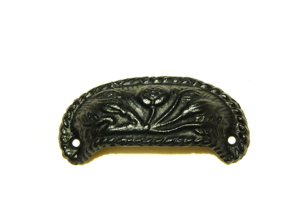 Victorian Drawer Pulls Black Cast Iron 3 5/16" Center Mounting