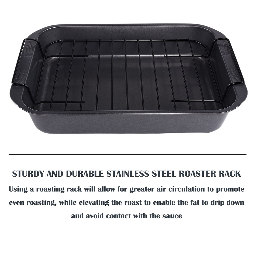 Bakeware Nonstick Roaster, Nonstick Roasting Pan with Rack, Great For Roast C...