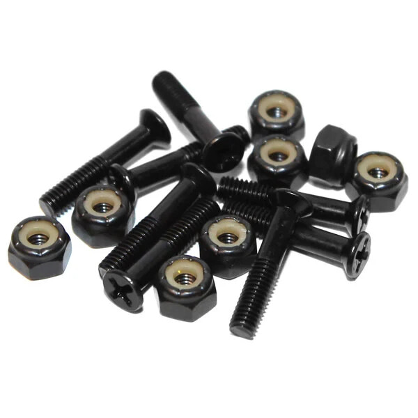 Essentials 1" Skateboard Hardware 8 Phillips Head Bolts and Nuts - Black