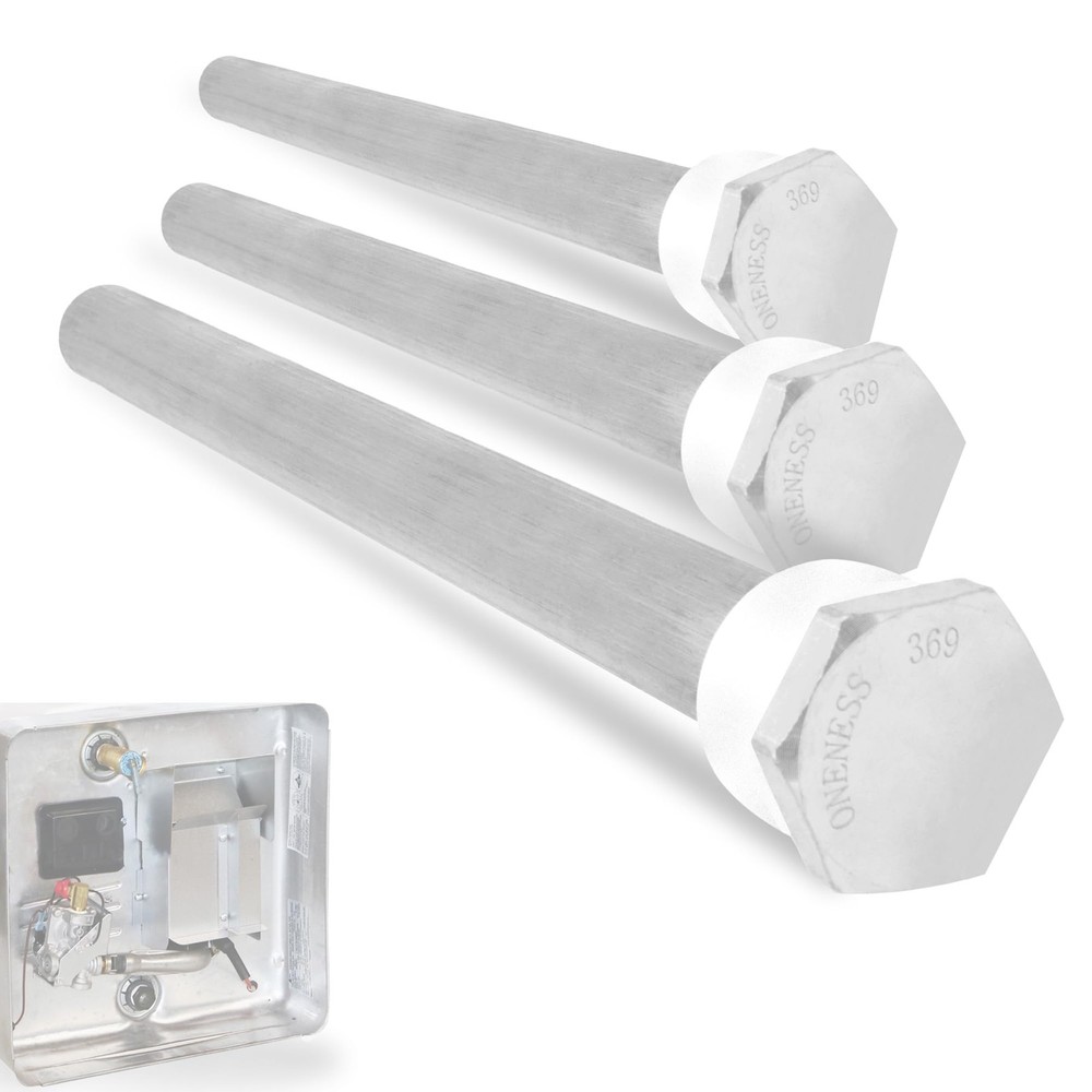 ONENESS 369 RV Water Heater Anode Rod - 3-Pack, 9.25" L x 3/4" NPT, Silver