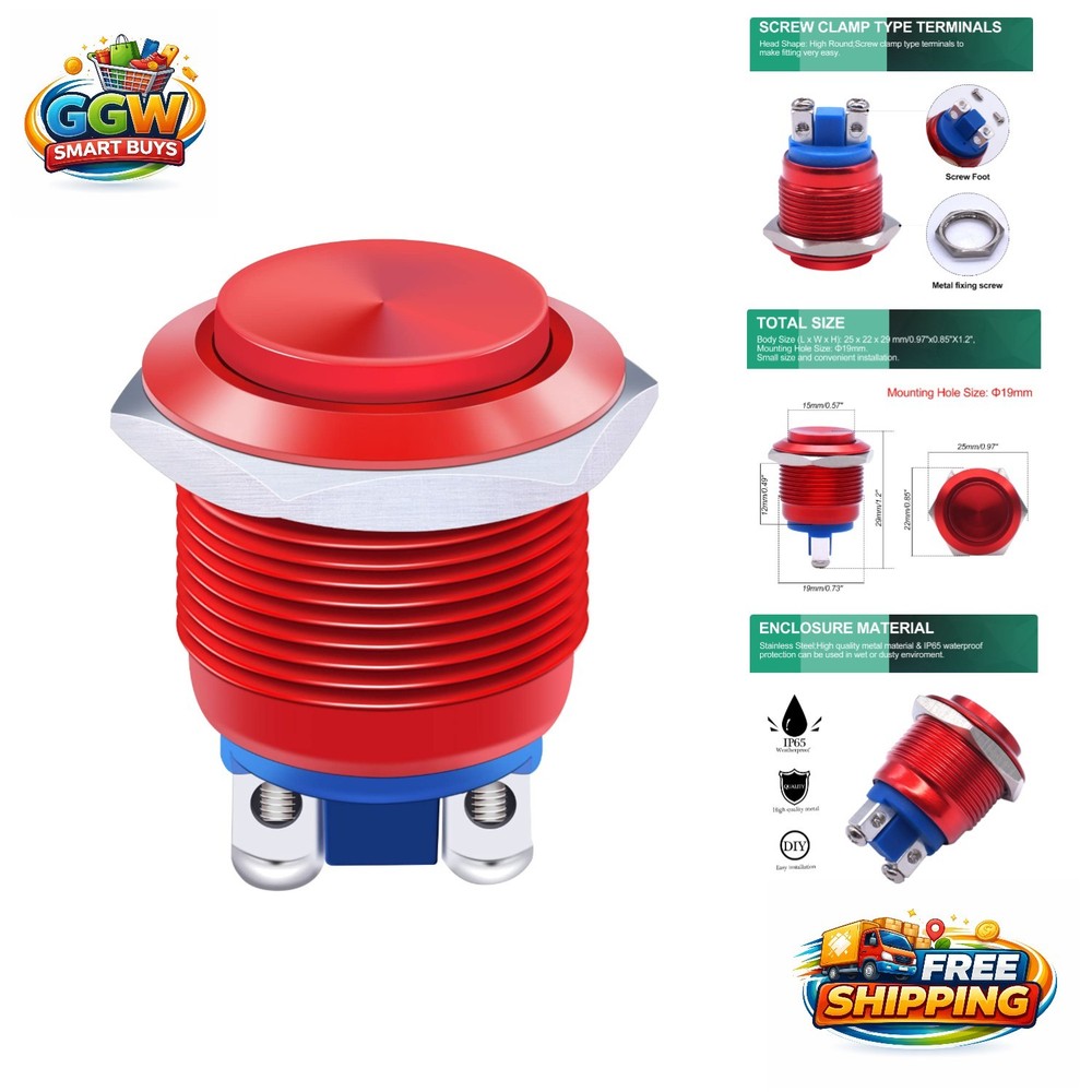 3A Waterproof Red Momentary Push Button Switch for Car Modification – 19mm