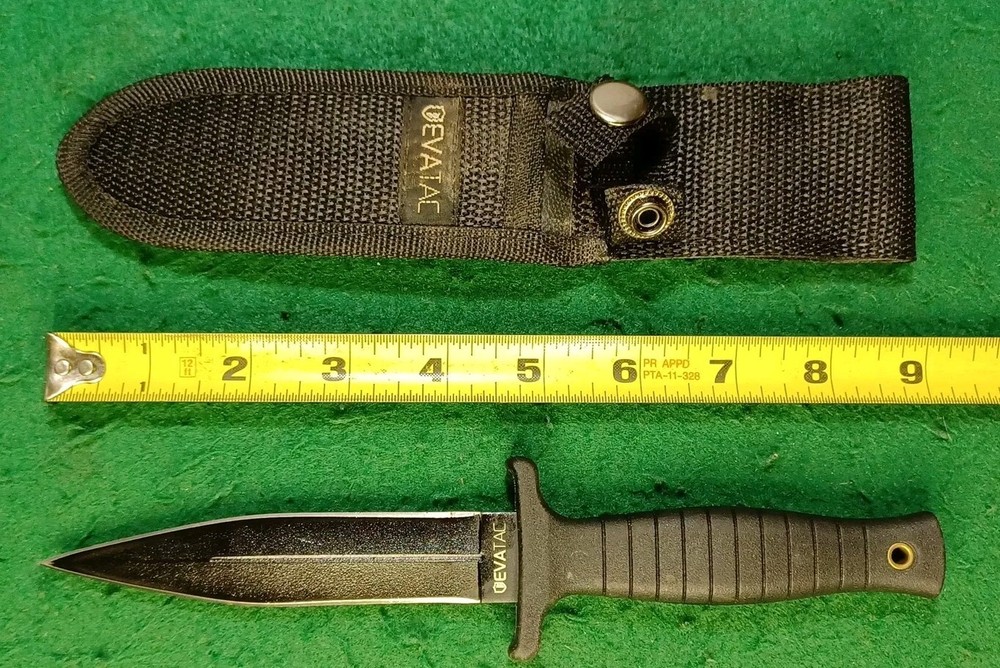 EVATAC Double Edge Dagger, With Black Hard Molded Handle, And Sheath