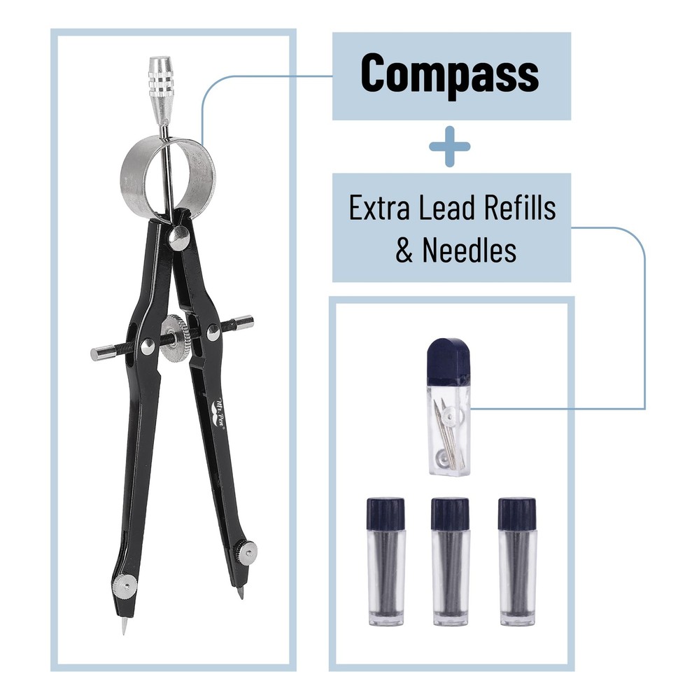 Mr. Pen- Professional Compass with Lock, Black, for Geometry, Black
