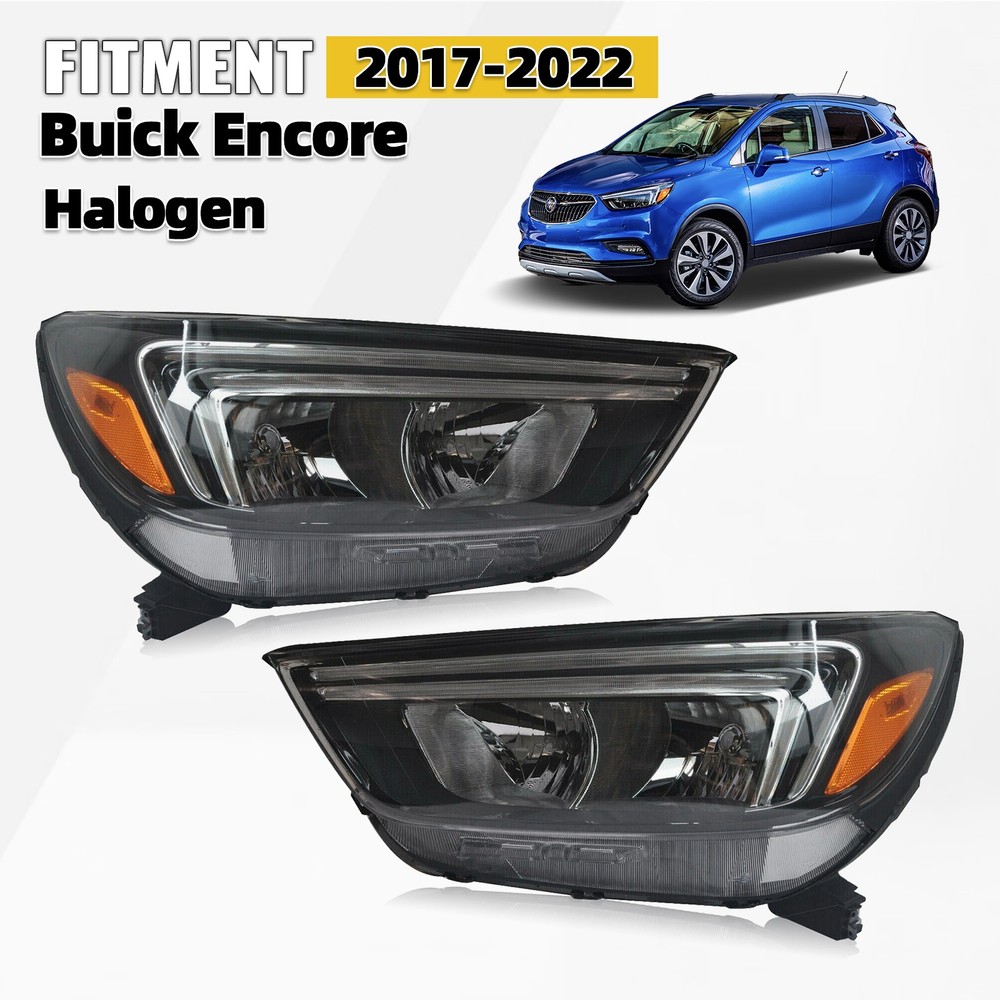 For 2017-2022 Buick Encore Halogen Headlight w/LED DRL w/Bulb Left+Right Pair