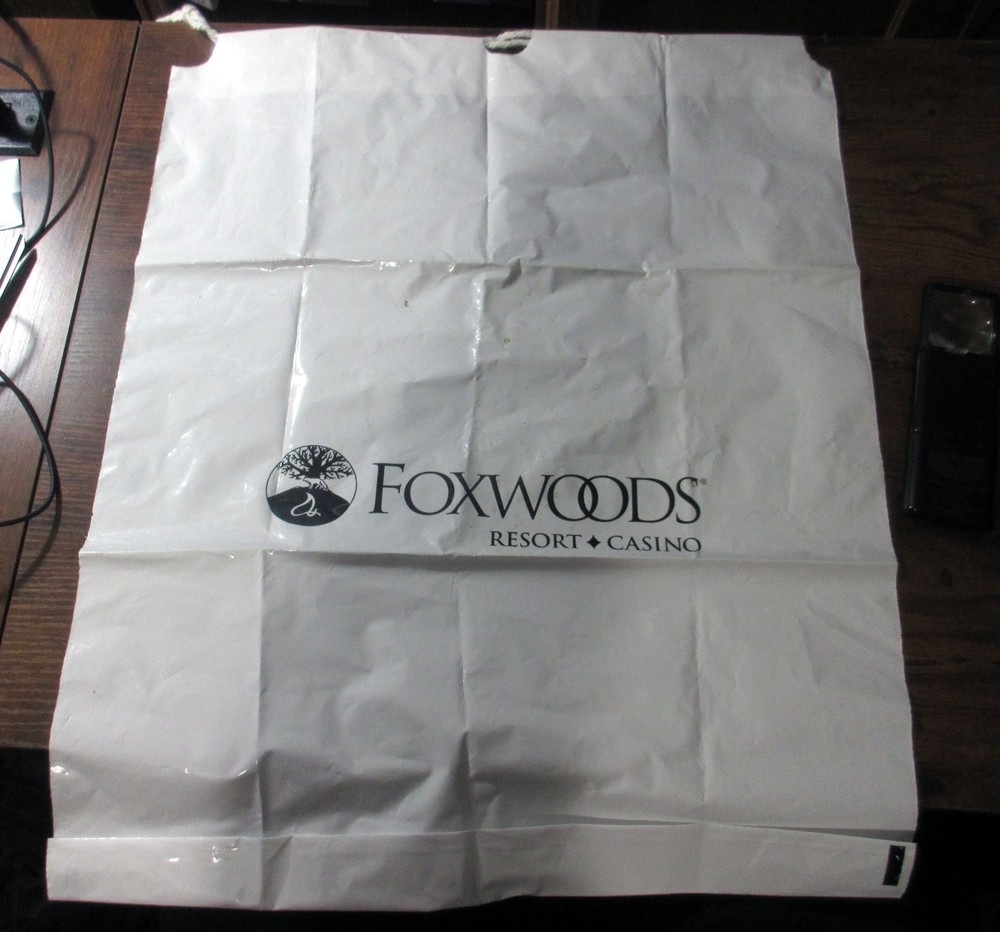 Foxwoods White Drawstring Plastic Bag 24" tall 18" wide - NEW