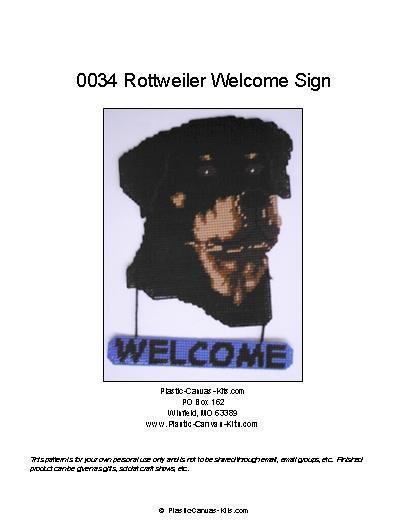 Rottweiler Dog Welcome Sign- Plastic Canvas Pattern or Kit