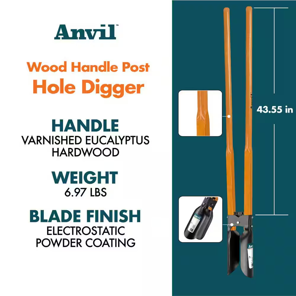47 In. L Wood Handle Steel Post Hole Digger
