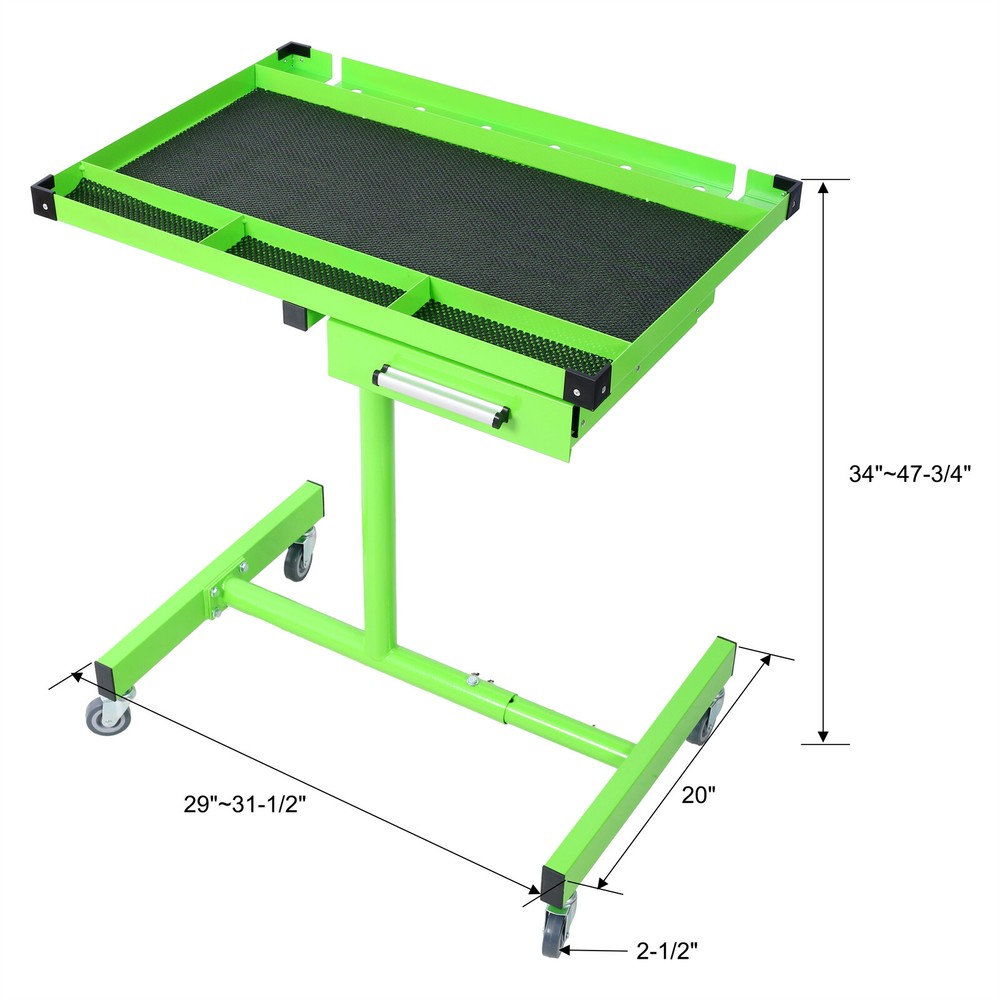 Adjustable Work Table with Drawers Rolling Tool Tray with Wheels 220lbs Capacity