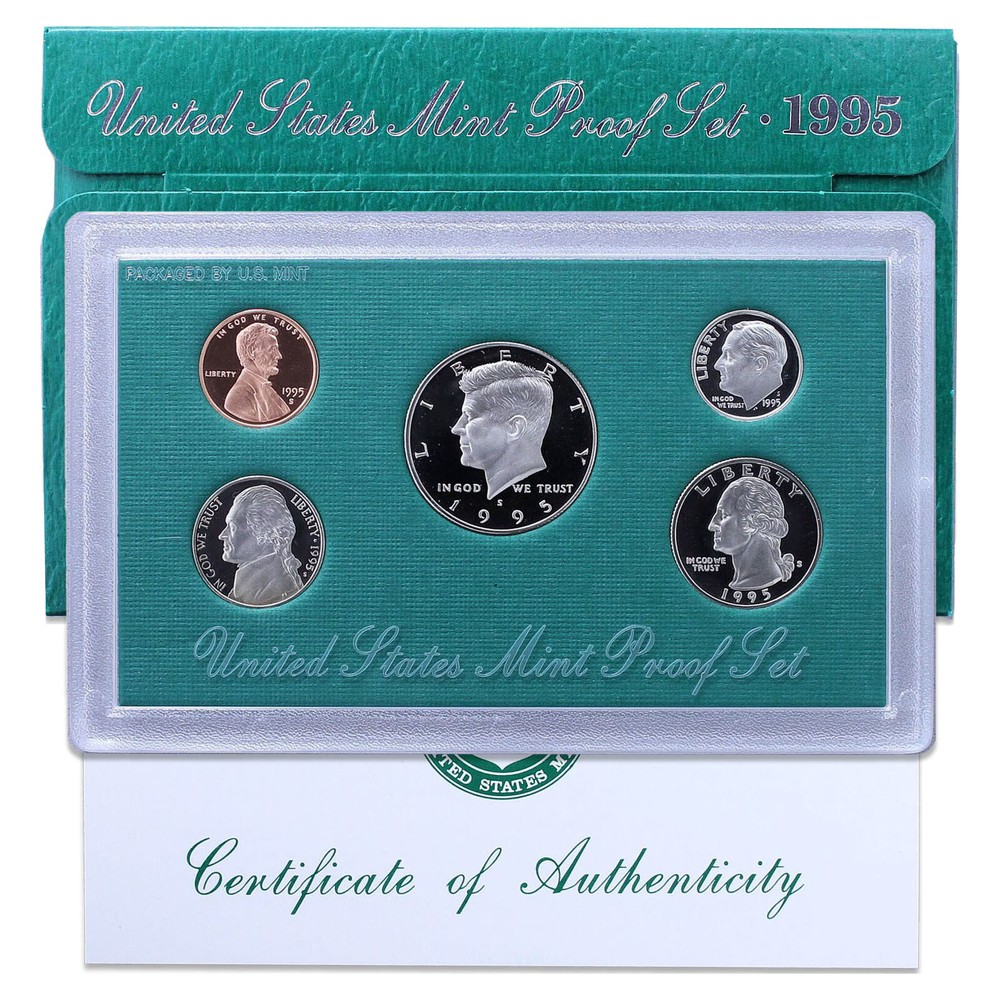 1995 S Proof Set Original Box & COA 5 Coins CN-Clad