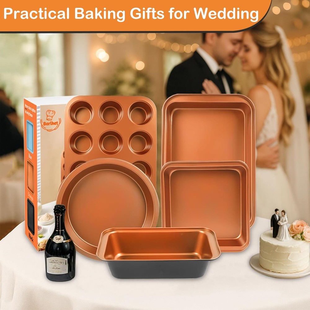 Baking Pans Set 6-Pieces, Non Stick Bakeware Set Stackable, with Cookie Sheet, M